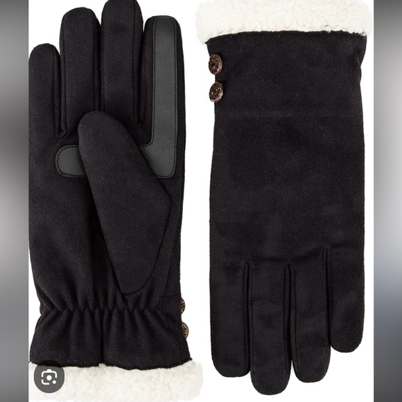 Isotoner Women's Black Microsuede Gloves with Faux Fur Cuff - Picture 4 of 5